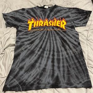 WOMENS Black & Gray Tie Dye Short Sleeve Thrasher Tee XS